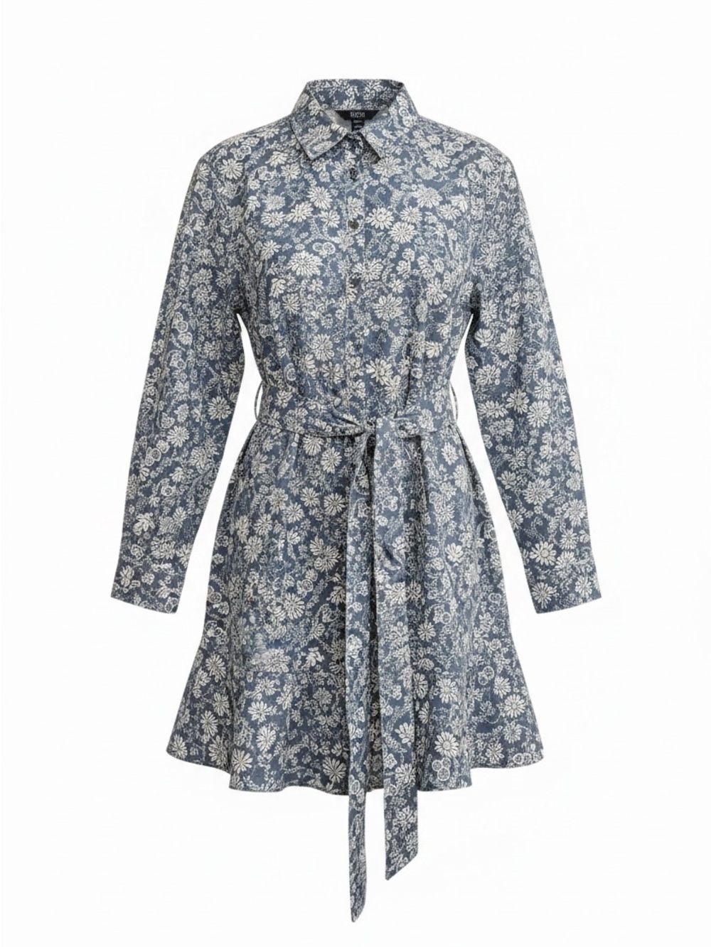Blue Floral Belted Cottagecore Front Button Belted Shirt Dress Chaps Sixe XXL